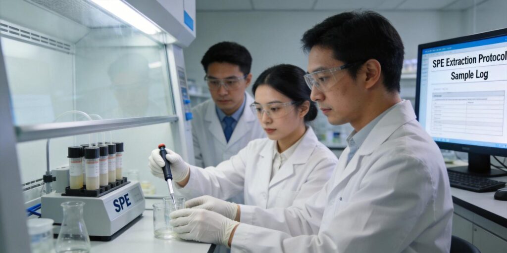 laboratory team performing SPE sample preparation