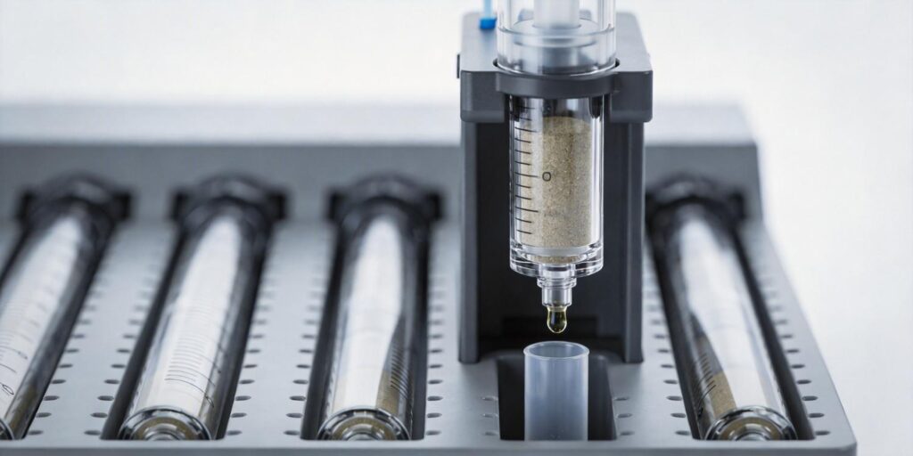 SPE cartridge in vacuum manifold during extraction