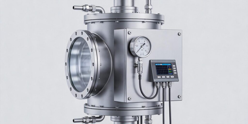 Vacuum gauge mounted on thin film solar deposition chamber