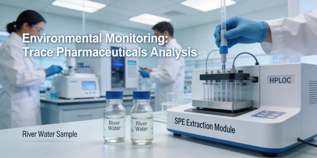 SPE cartridge extracting pharmaceutical contaminants from surface water