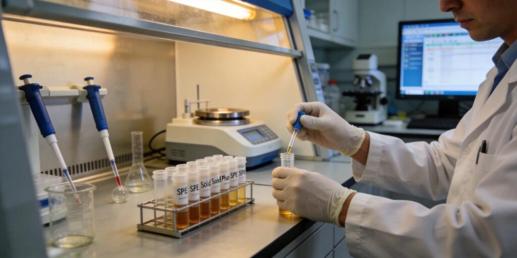 SPE cartridge extracting drug metabolites from urine samples