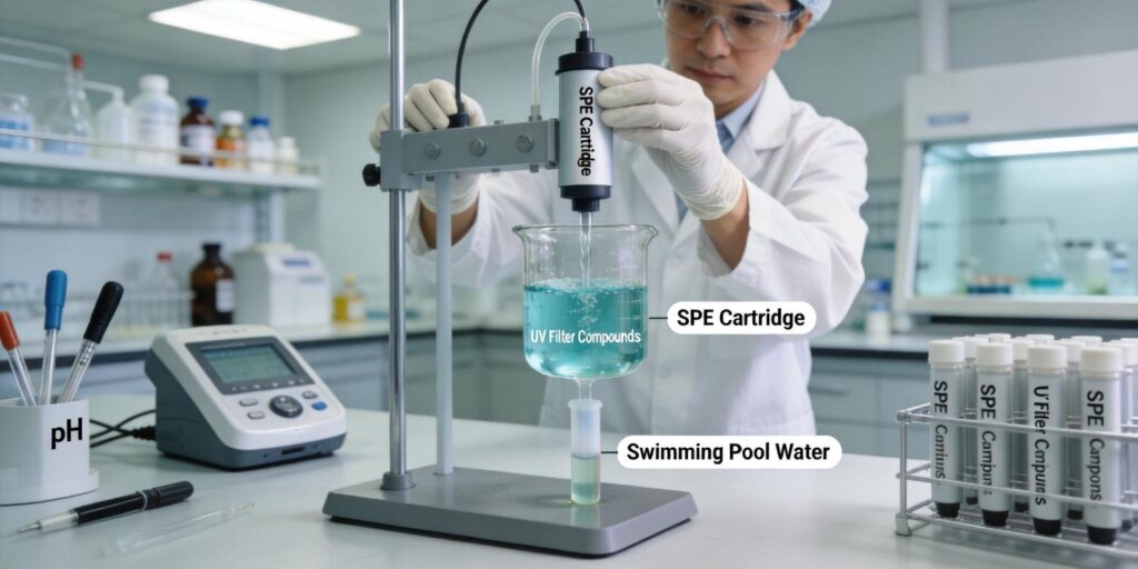 SPE cartridge extraction of UV filter compounds from pool water