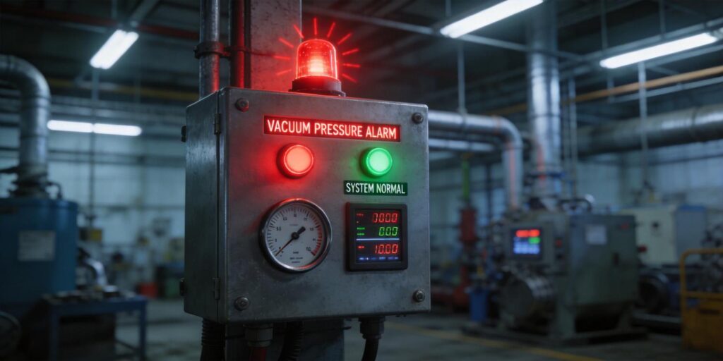 Control panel showing vacuum pressure alarm indicators