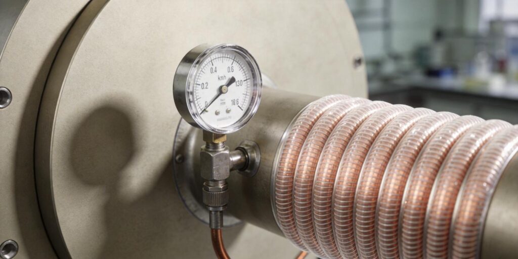 Vacuum gauge installed on chamber during bake-out heating