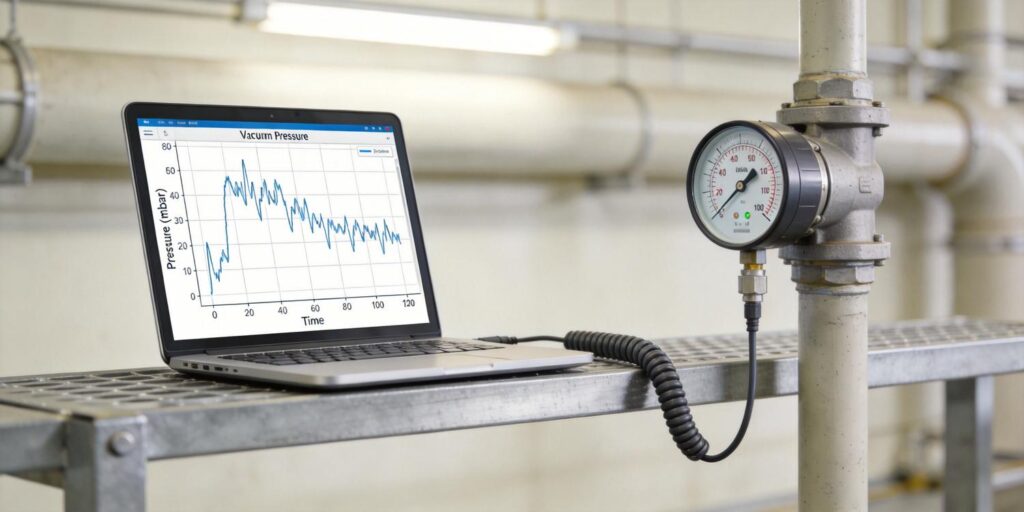 Vacuum pressure trend graph displayed from industrial gauge