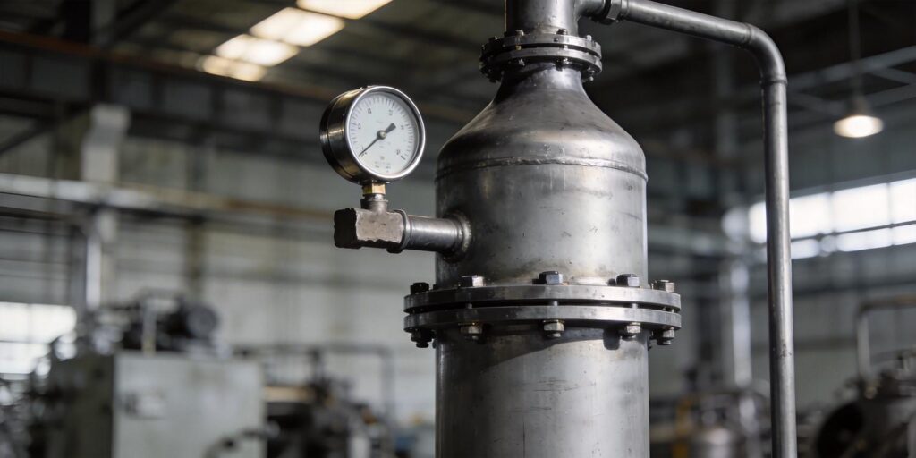 Vacuum gauge mounted on industrial distillation system