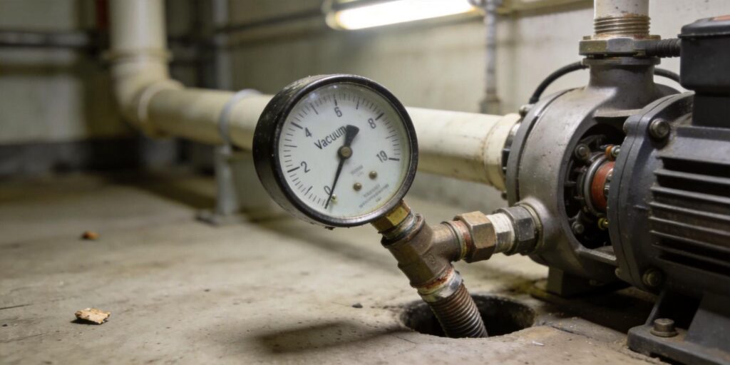 Vacuum gauge mounted too close to vacuum pump outlet