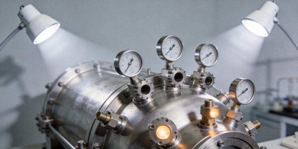 Vacuum gauge mounted correctly on vacuum chamber port