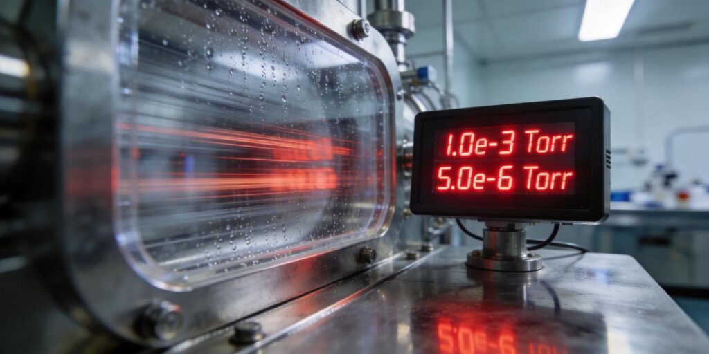 Vacuum gauge displaying changing pressure during rapid cycle