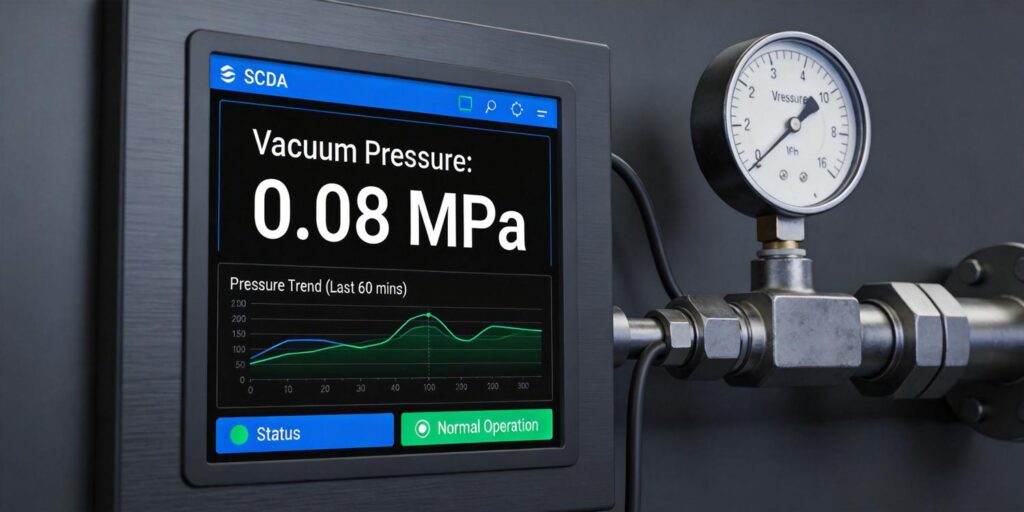 SCADA screen showing real-time vacuum gauge data