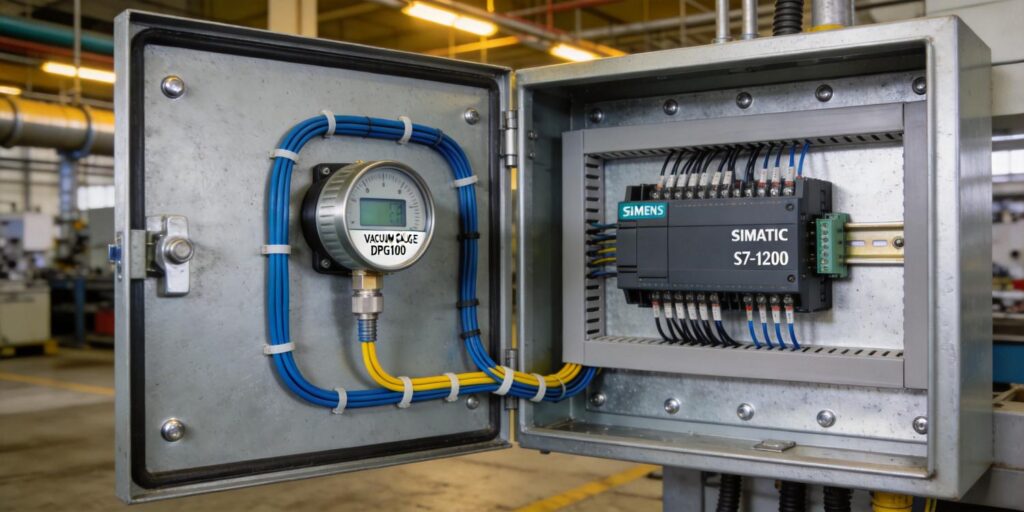 Vacuum gauge wired to Siemens PLC control cabinet