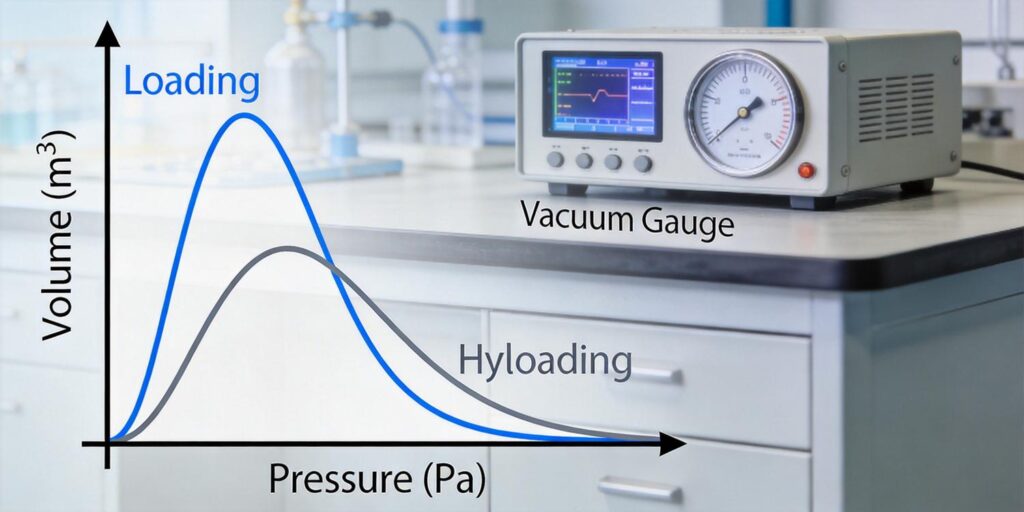 Pressure curve showing hysteresis in vacuum measurement