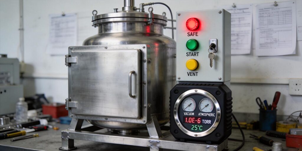 Vacuum gauge integrated into industrial safety control system