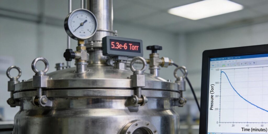 Vacuum pump down curve displayed with chamber in background