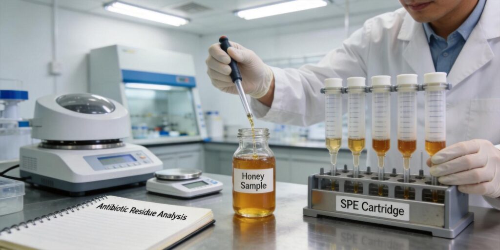 SPE extraction of veterinary antibiotic residues from honey