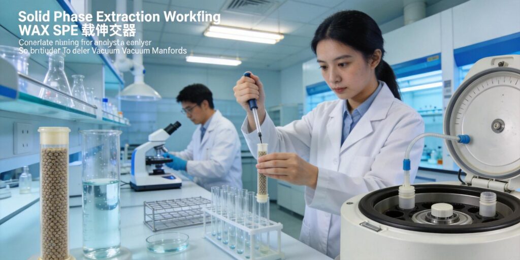 WAX SPE cartridge extracting acidic contaminants from environmental water samples