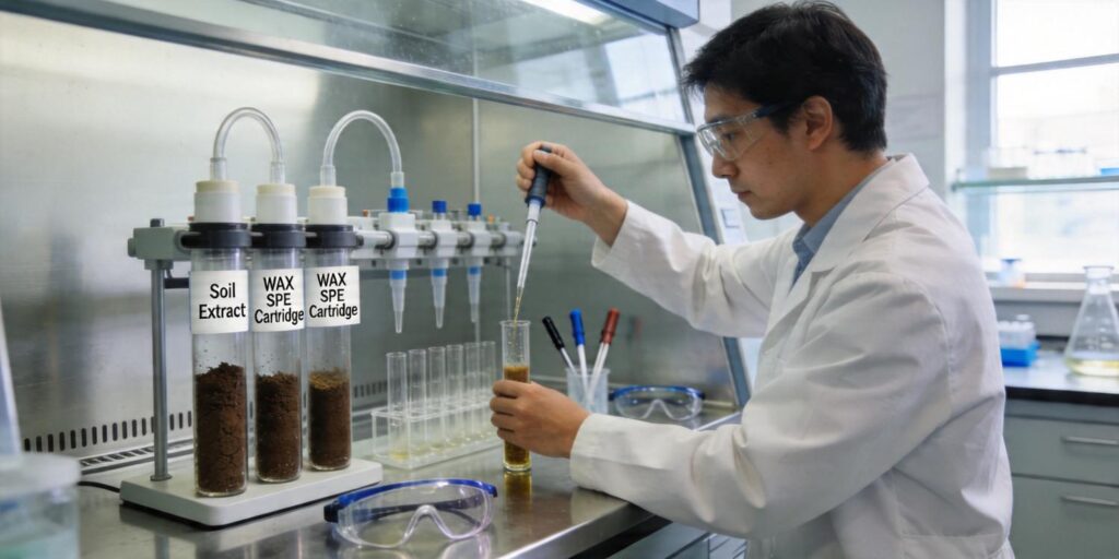 WAX SPE cartridge extraction of acidic herbicides from soil samples