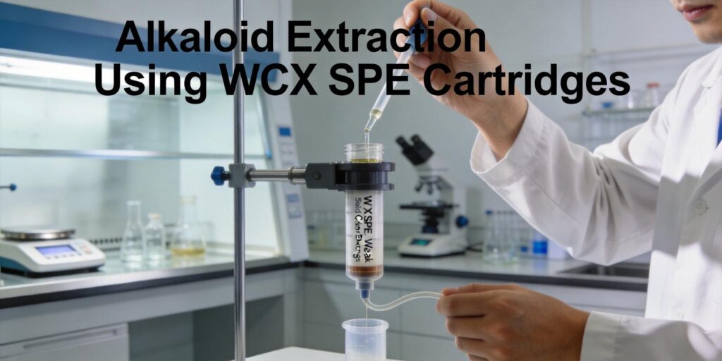 WCX SPE cartridge extracting alkaloids from herbal supplement extract