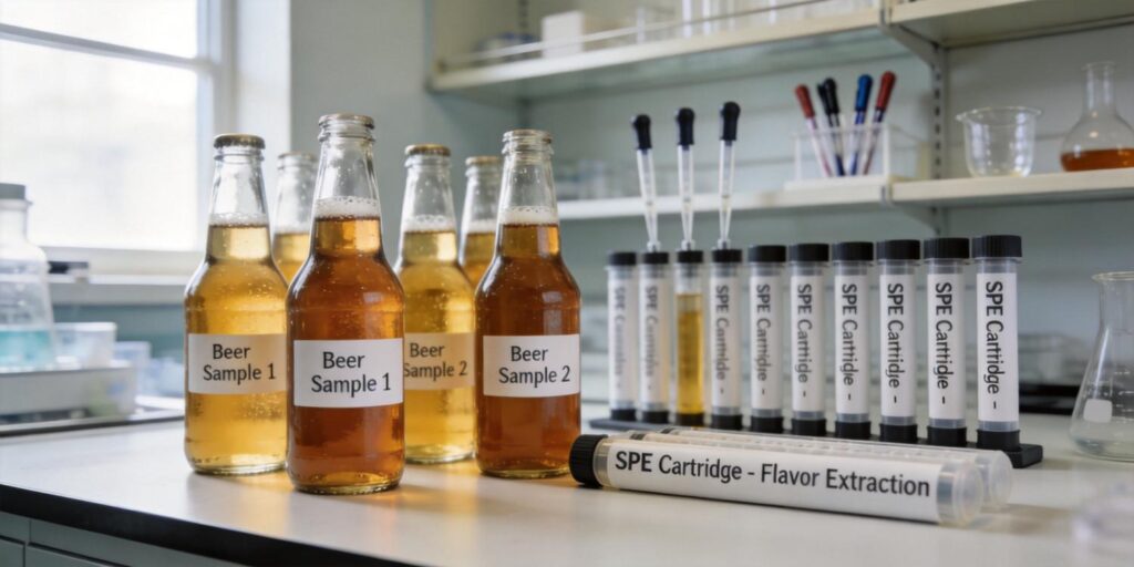 SPE cartridge extracting flavor compounds from beer samples