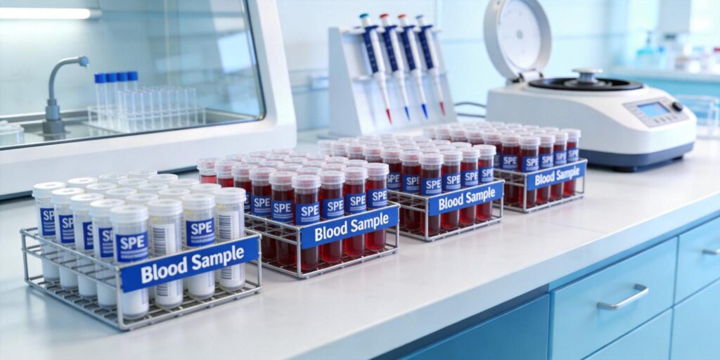 SPE cartridge extracting drugs from blood samples in toxicology testing