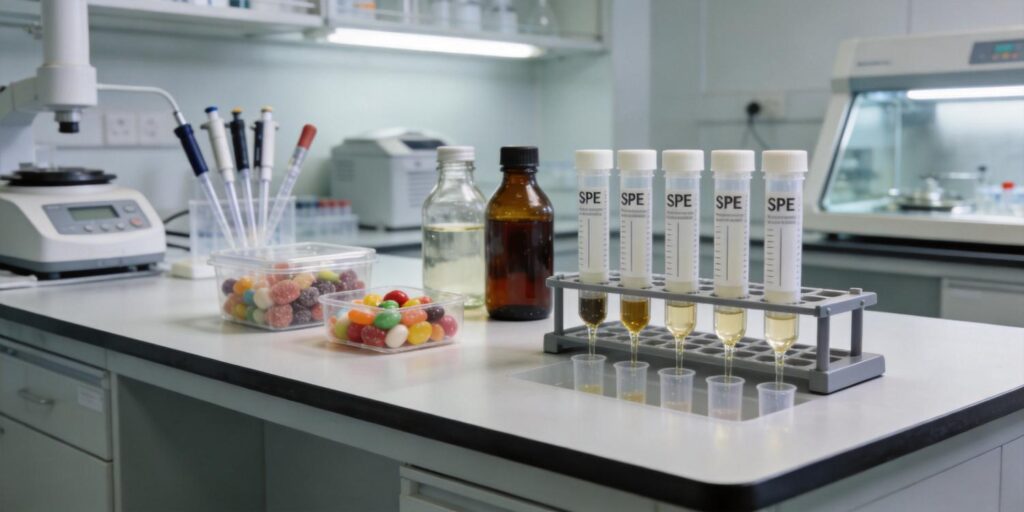 SPE cartridge extracting dye residues from food samples