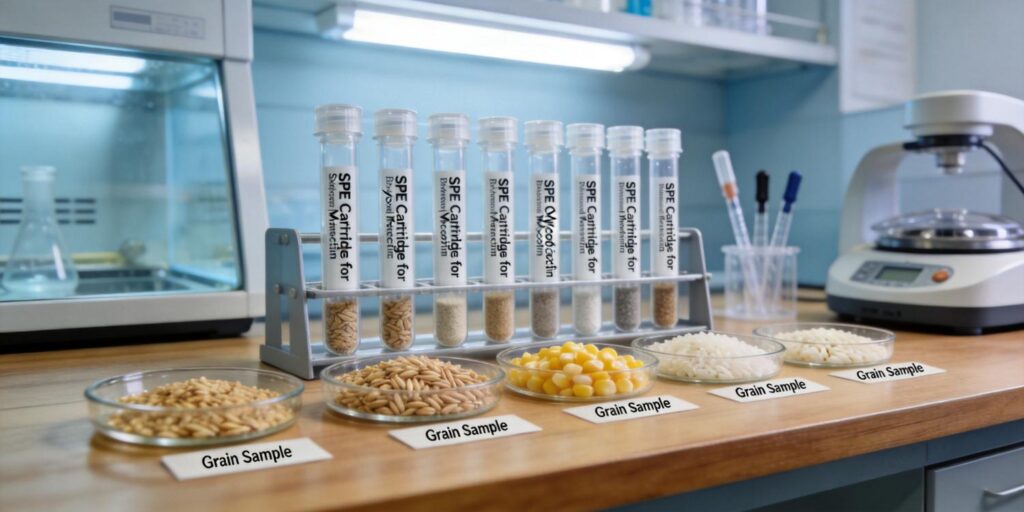 SPE cartridge extracting mycotoxins from grain samples