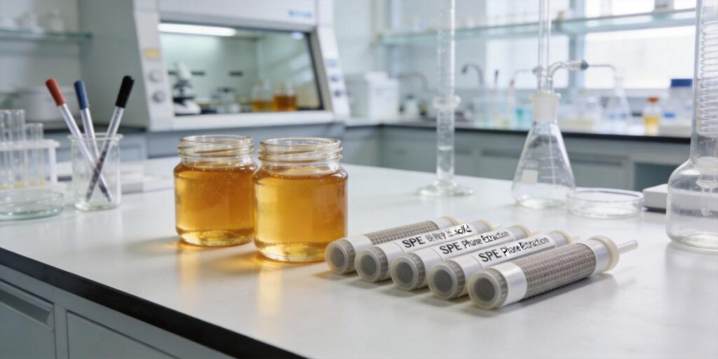 SPE cartridge extracting antibiotic residues from honey samples