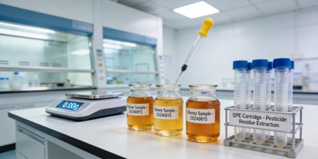 SPE cartridge extracting pesticide residues from honey samples