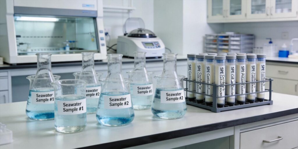 SPE cartridge extracting organic pollutants from marine water samples