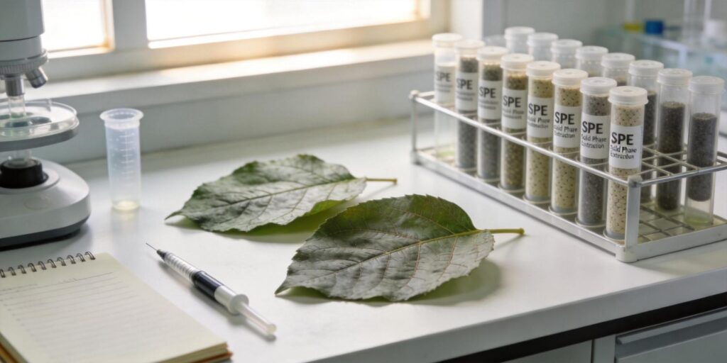 SPE cartridge extracting plant hormones from leaf extracts