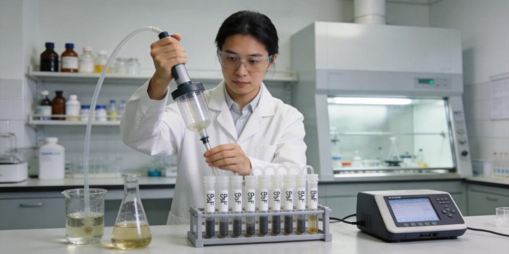 SPE cartridge extracting pharmaceutical contaminants from river water samples