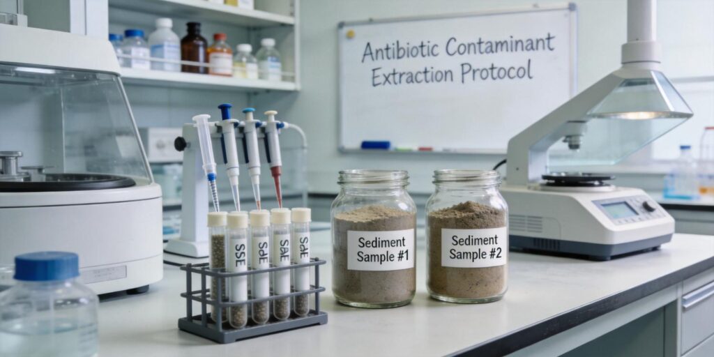 SPE cartridge extracting antibiotics from sediment sample extracts