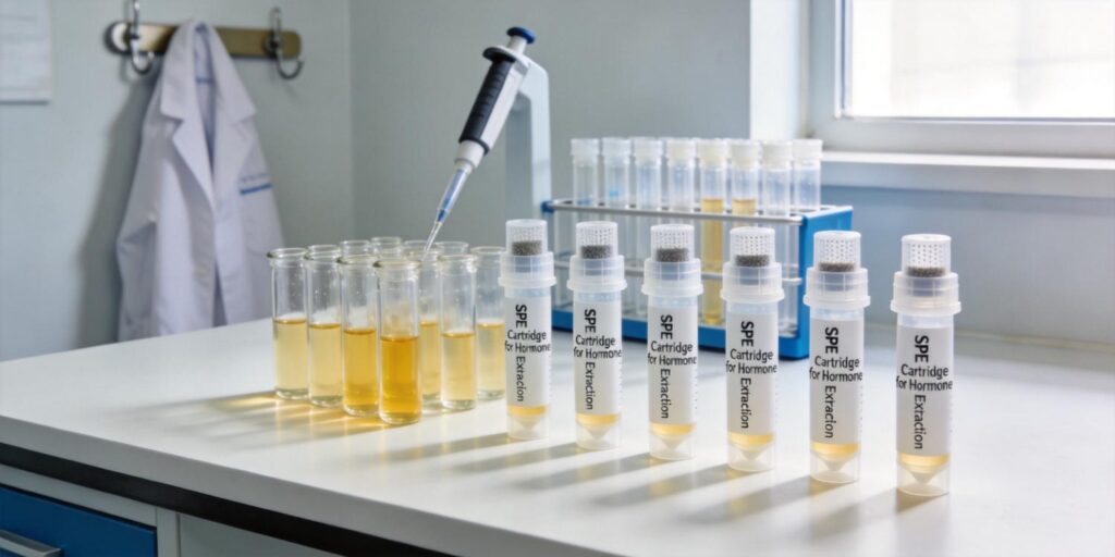 SPE cartridge extracting hormones from serum samples