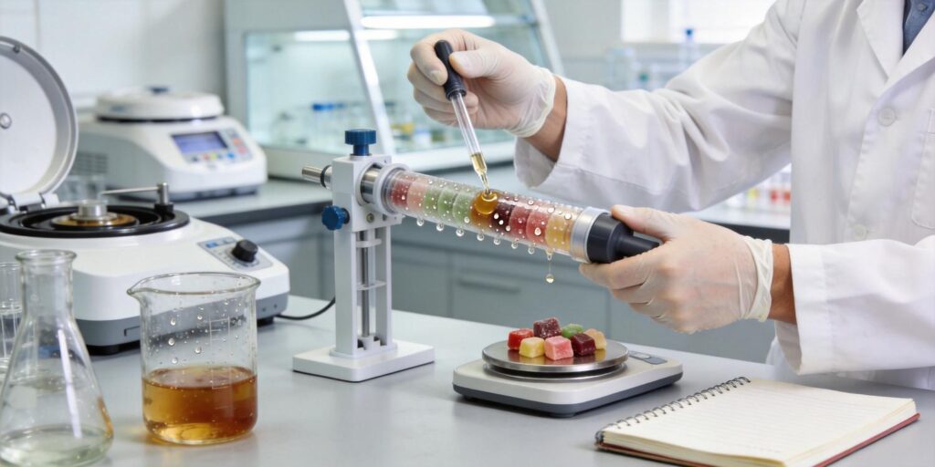 laboratory SPE cleanup used for dye analysis in candy products