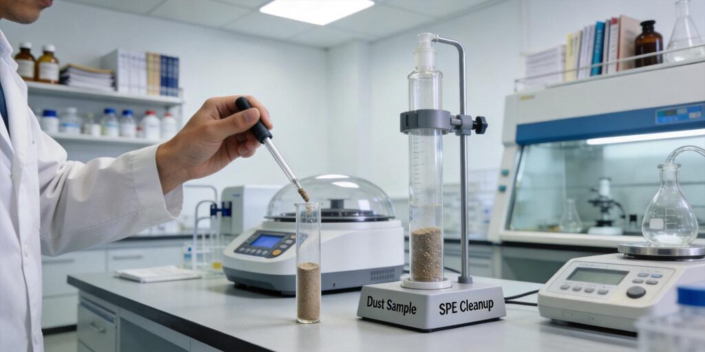 laboratory SPE extraction of flame retardant chemicals from dust