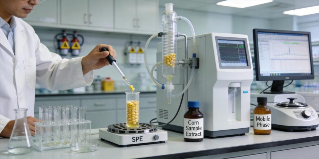 laboratory SPE cleanup used for mycotoxin testing in corn samples
