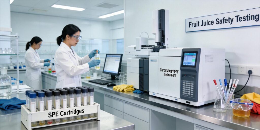 laboratory SPE extraction used for pesticide testing in fruit juice