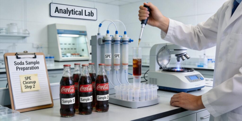 laboratory SPE extraction used for sweetener testing in soft drinks