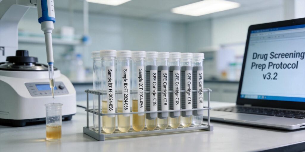 SPE cartridge used to prepare urine samples for forensic drug analysis