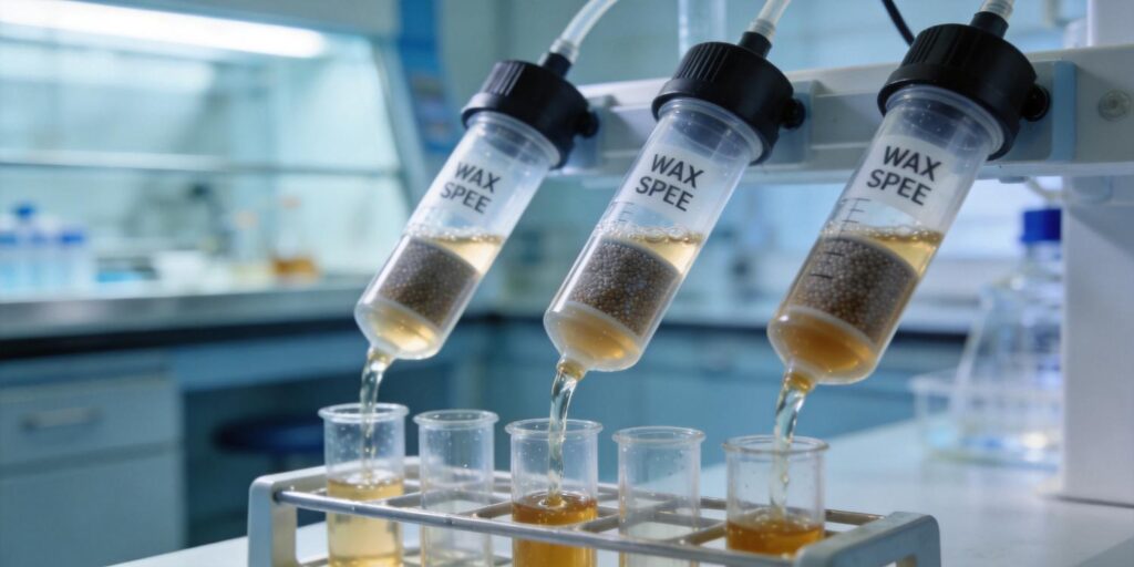 WAX SPE cartridge extracting organic acids from fermentation broth samples