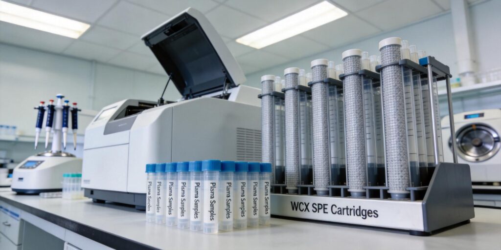 clinical laboratory extracting peptide hormones from plasma using WCX SPE cartridges